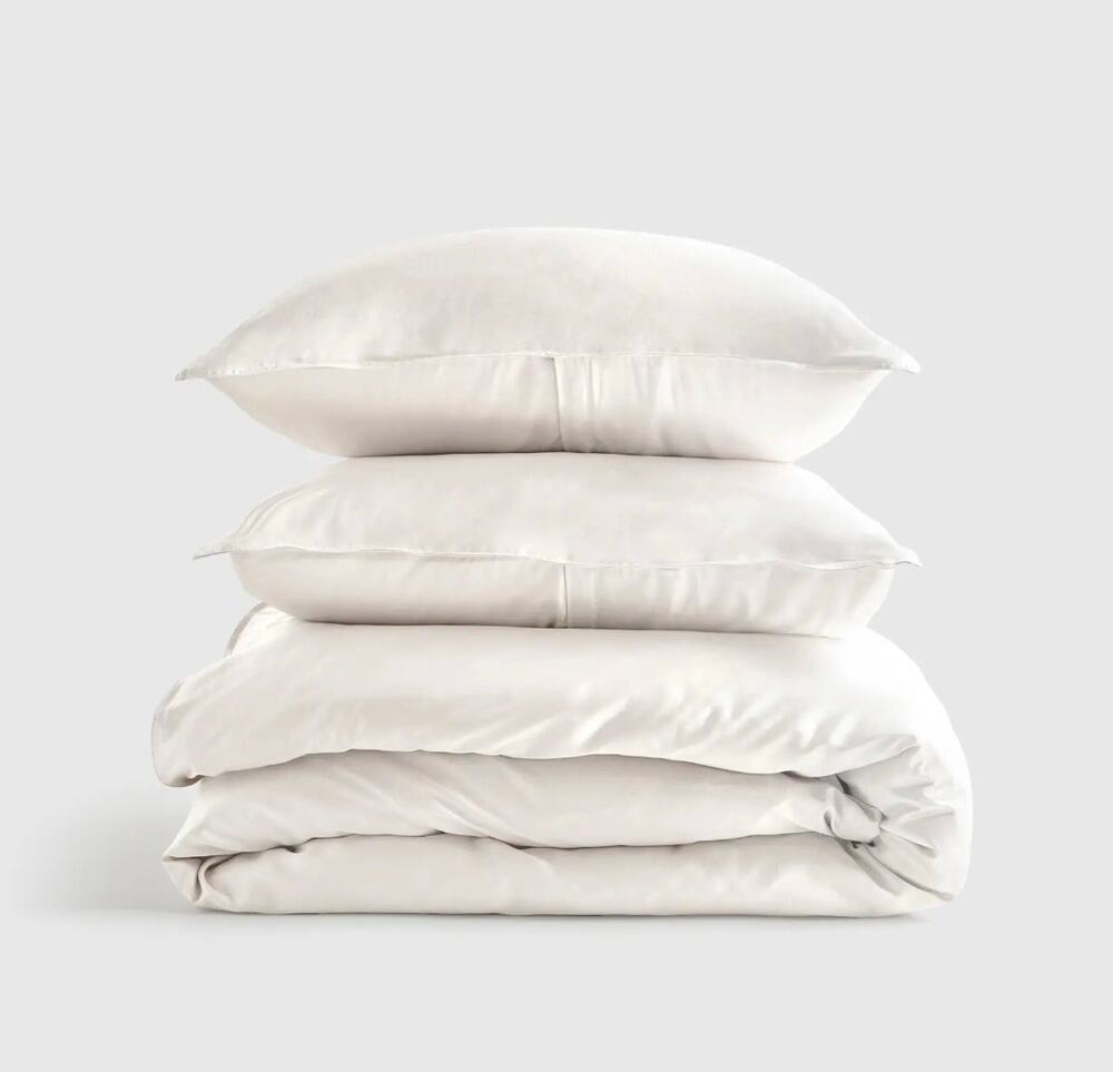 NWT Quince Organic Bamboo Visose Full Queen Duvet Cover 3Pc Set White $134 MSRP